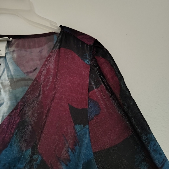 Ava & Viv Sheer Wrap Midi Dress Balloon Long Sleeve Teal Burgundy/Blue Sz 1X NWT - Picture 15 of 15